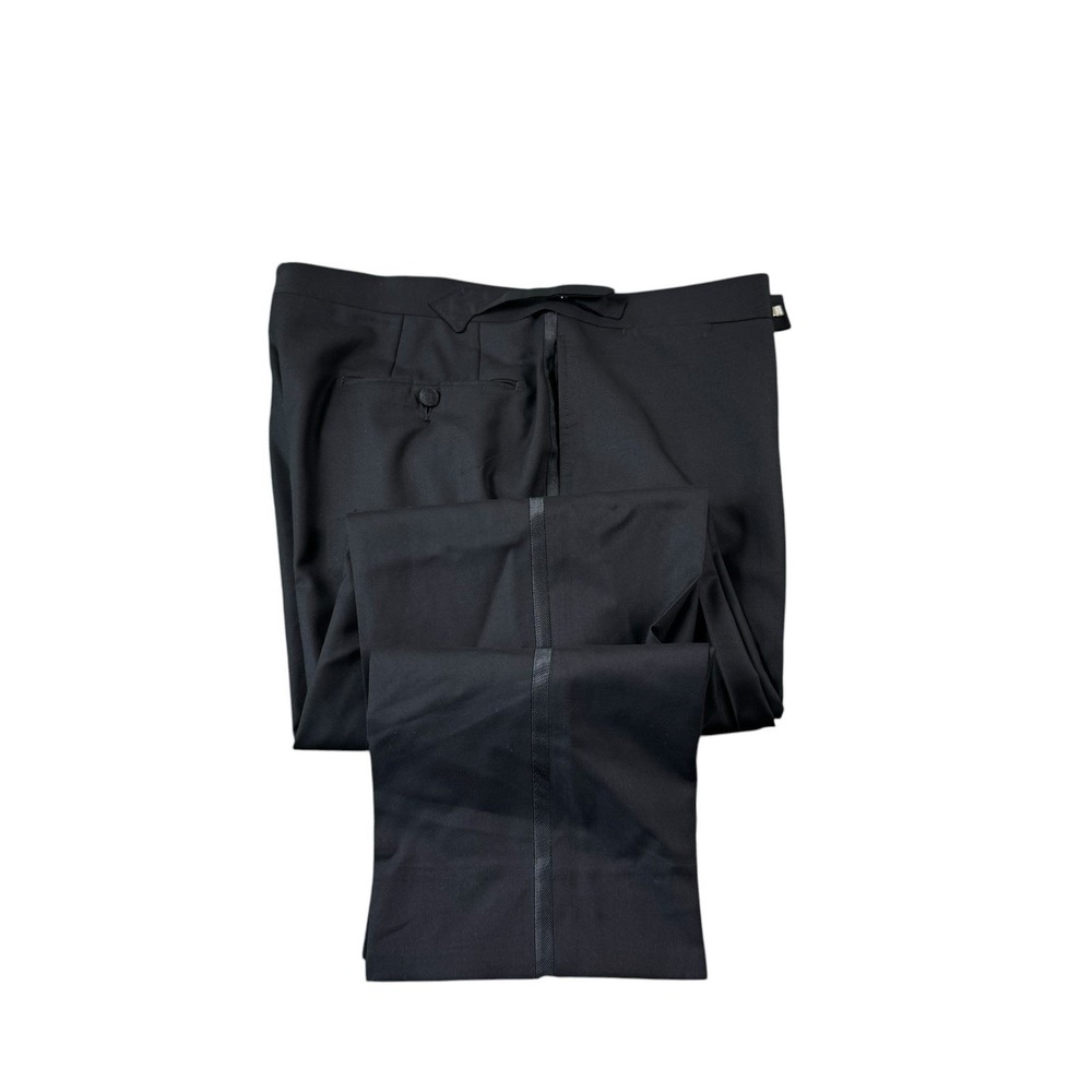 Suit Supply Black Satin Trim Brescia Wool Side Tab Men's Trouser Size 34x28